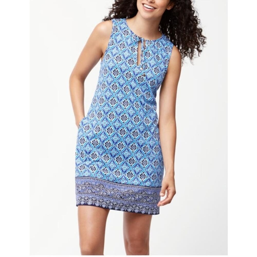Tommy Bahamas Tika Tiles Split Neck Swim Dress Large Resort Beachy Pockets
